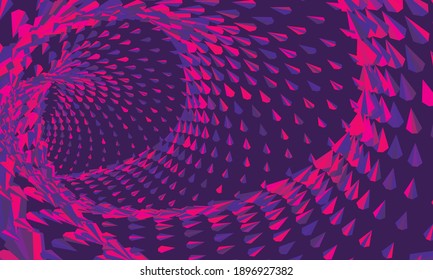 Tunnel or wormhole. Digital wireframe tunnel. 3D tunnel grid. Background abstract vector image