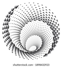 Tunnel or wormhole. Digital wireframe tunnel. 3D tunnel grid. Background abstract vector image