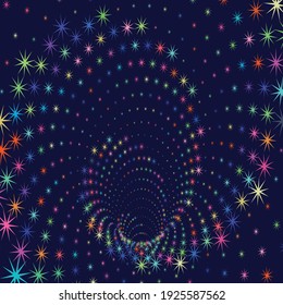 Tunnel or wormhole. Digital wireframe tunnel. 3D tunnel grid. Background abstract vector image