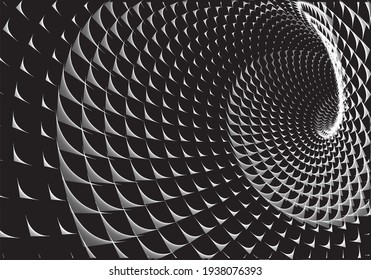 Tunnel or wormhole. Digital wireframe tunnel. 3D tunnel grid. Background abstract vector image