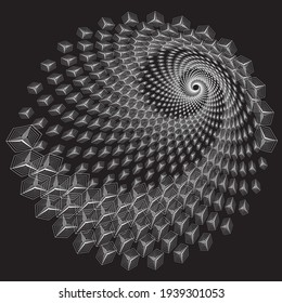 Tunnel or wormhole. Digital wireframe tunnel. 3D tunnel grid. Background abstract vector image