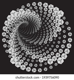 Tunnel or wormhole. Digital wireframe tunnel. 3D grid. Background abstract vector image