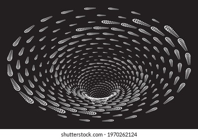 Tunnel or wormhole. Digital wireframe tunnel. 3D tunnel grid. Background abstract vector image