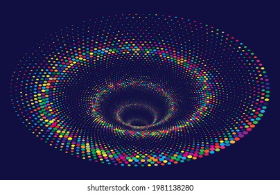 Tunnel or wormhole. Digital wireframe tunnel. 3D tunnel grid. Background abstract vector image