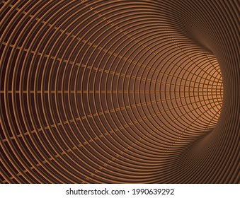 Tunnel or wormhole. Digital wireframe tunnel. 3D tunnel grid. Background abstract vector image