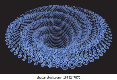 Tunnel or wormhole. Digital wireframe tunnel. 3D tunnel grid. Background abstract vector image. Modern screen vector design
