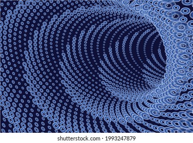 Tunnel or wormhole. Digital wireframe tunnel. 3D tunnel grid. Background abstract vector image. Modern screen vector design