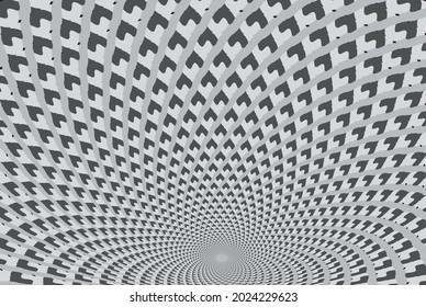 Tunnel or wormhole. Digital wireframe tunnel. 3D grid. Background abstract vector image