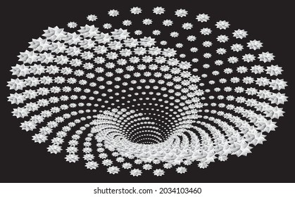 Tunnel or wormhole. Digital wireframe tunnel. 3D spiral pattern. Background abstract vector image
