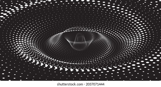 Tunnel or wormhole. Digital wireframe tunnel. 3D grid. Background abstract vector image