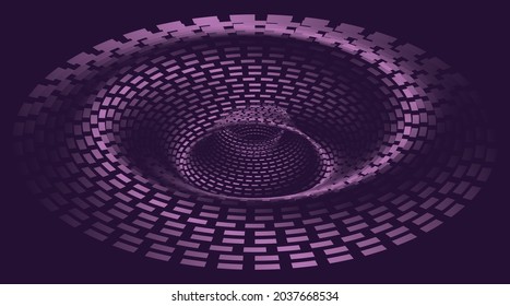 Tunnel or wormhole. Digital wireframe tunnel. 3D grid. Background abstract vector image