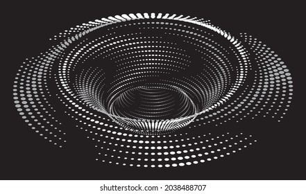 Tunnel or wormhole. Digital wireframe tunnel. 3D tunnel grid. Background abstract vector image