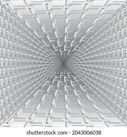 Tunnel or wormhole. Digital wireframe tunnel. 3D grid. Background abstract vector image