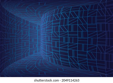 Túnel o agujero de gusano. Túnel de alambre digital. cuadrícula 3D. Imagen vectorial abstracta de fondo