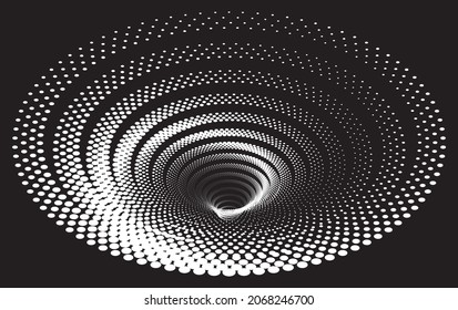 Tunnel or wormhole. Digital wireframe tunnel. 3D Design Element. Background abstract vector image