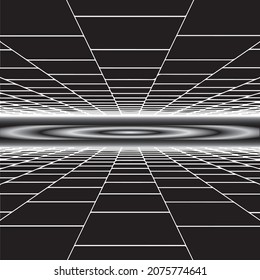 Tunnel or wormhole. Digital wireframe tunnel. 3D grid. Background abstract vector image