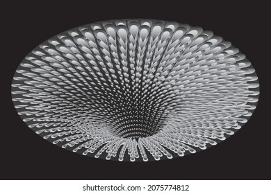 Tunnel or wormhole. Digital wireframe tunnel. 3D tunnel grid. Background abstract vector image