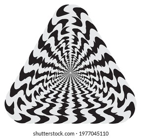 Tunnel or wormhole. Optical illusion. Digital wireframe tunnel. 3D tunnel grid. Background abstract vector image