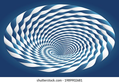 Tunnel or wormhole. Optical illusion. Digital wireframe tunnel. 3D tunnel grid. Background abstract vector image