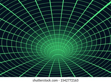 Tunnel or wormhole over curved spacetime. Travelling in space concept.