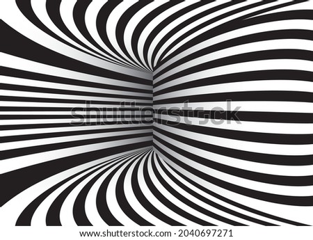 Tunnel or wormhole. Striped wireframe tunnel. 3D  grid. Background abstract vector image