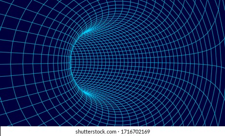 Túnel o agujero de gusano. Cuadrícula de túnel de superficie 3D del bastidor de cables.