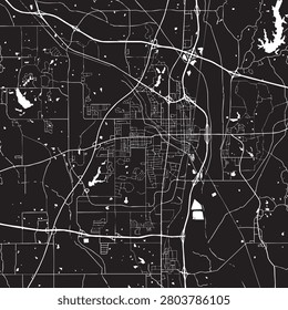 Tupelo Mississippi Vector Map, Detailed City Street Map Black and White Minimalist Line Art