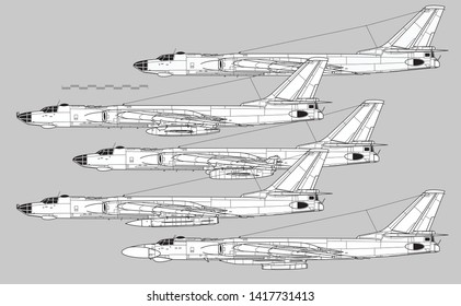 Tupolev Tu-16 Badger. Outline Vector Drawing