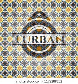 Turban arabic emblem background. Arabesque decoration.