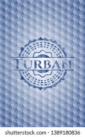 Turban blue badge with geometric pattern background. Vector Illustration. Detailed.