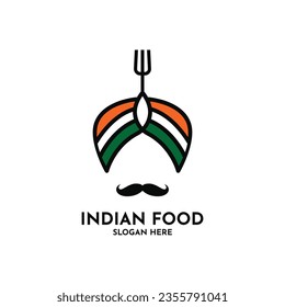Turban Flag Fork Mustache India Indian Food Logo Design Concept