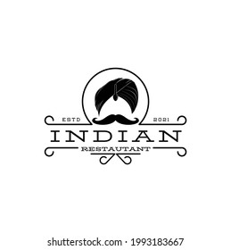 Turban Fork Mustache India Indian Food Restaurant Logo Design