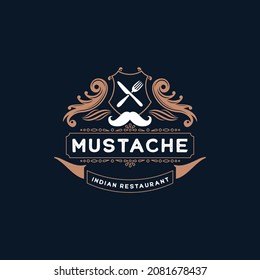 Turban Fork Mustache India Indian Food Restaurant logo design