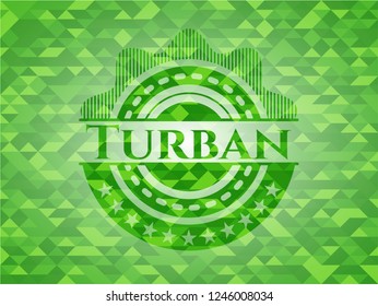 Turban green emblem with mosaic background