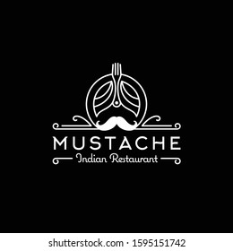 Turban Guru Fork Mustache India Indian Cuisine Food Restaurant logo design 