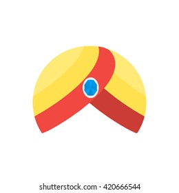 Turban headdress Eastern peoples . With brooch made of precious stones. flat vector illustration isolated on white background