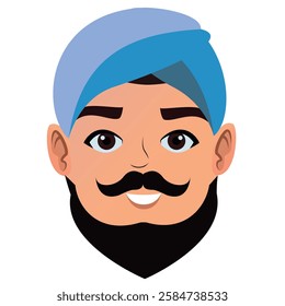 turban headdress and mustache. Indian man icon. Panjabi man