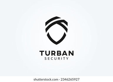 Logo turbante. combinación de turbante y escudo. plantilla de logotipo de diseño plano. ilustración vectorial