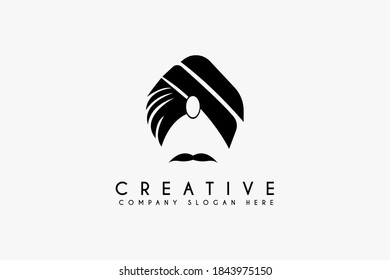 Turban Mustache India Indian Logo Design Vector Illustration. Turban Mustache Icon Design. Suitable For Indian India Business And Food Logos, Isolated On White Background