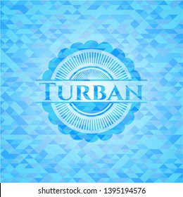 Turban realistic sky blue emblem. Mosaic background