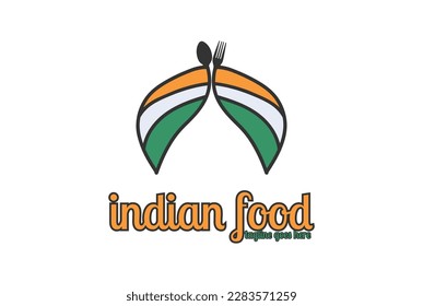 Turban Spoon Fork with  Indian Flag Color for Food Restaurant Logo Design