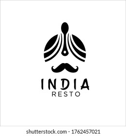 Turban Spoon Mustache India Indian Food Restaurant Logo Design