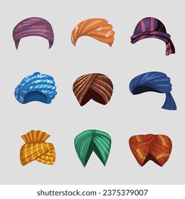 Turbans. Authentic arabian head clothes indian turbans recent vector cartoon illustrations