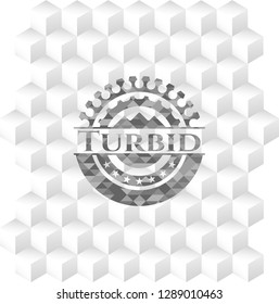 Turbid realistic grey emblem with cube white background