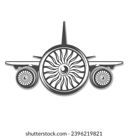 Turbine airplane engine with fan Vector hand drawing design
