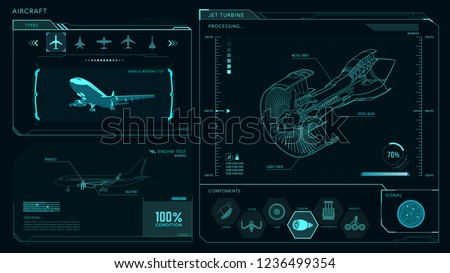 Turbine, airplane, engine interface vector drawing