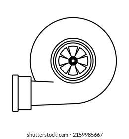 Turbine from automobile engine. Line illustration of car motor turbocharger. Turbo outline sign vector icon.