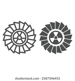 Turbine blades with radioactivity seal line and solid icon, atomic energy concept. Vector graphics. Air condition flow sign on white background, outline style icon for mobile or web design