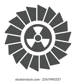 Turbine blades with radioactivity seal solid icon, atomic energy concept. Vector graphics. Air condition flow sign on white background, glyph style icon for mobile or web design