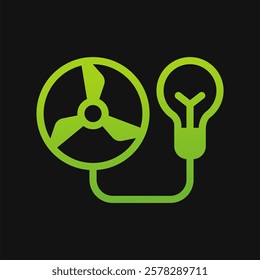 turbine and bulb lamp icon Glyph color, free energy, ecology, renewable and green energy concept. Solid with Gradient color icon.